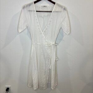 Subtle Luxury Dress Womens Medium Large White Gold Cotton Embroidered Wrap Gauzy